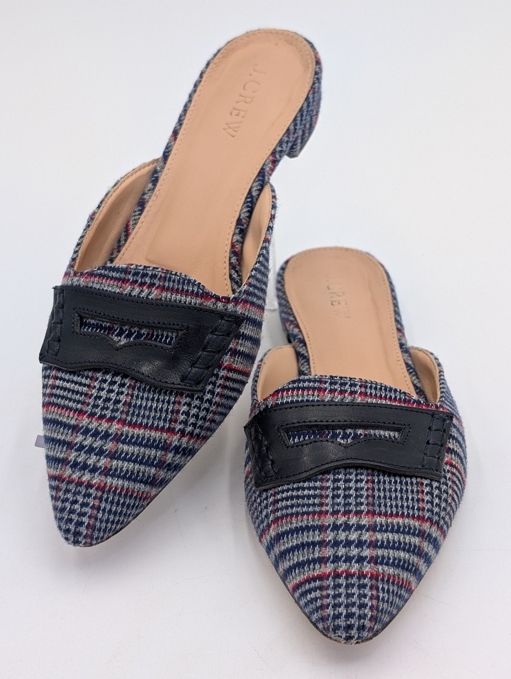 J.CREW Tweed Plaid Penny Loafer Women Sz 5 Blue|Red|White Elongated Pointed Toe - Picture 9 of 17